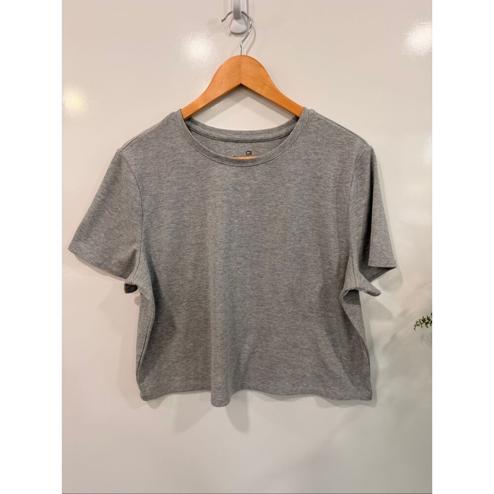 Gap Fit Ribbed Crop Tee Heather Gray XL